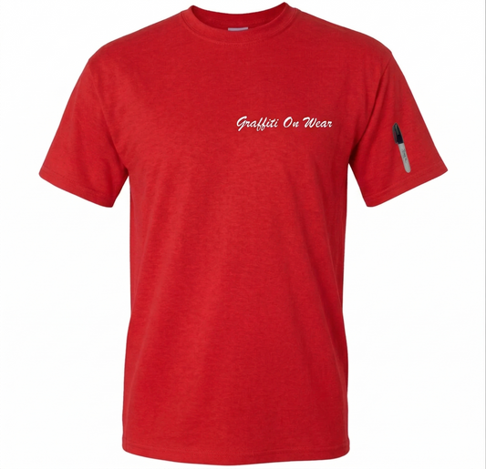 Embroidered Red Script T-Shirt