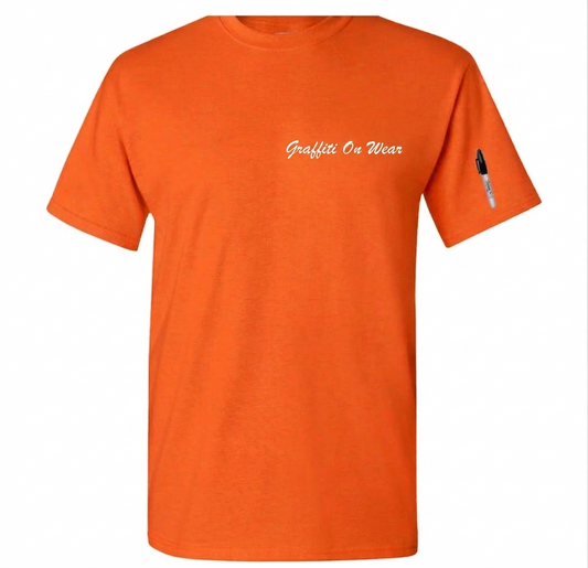 Embroidered Orange Script T-Shirt