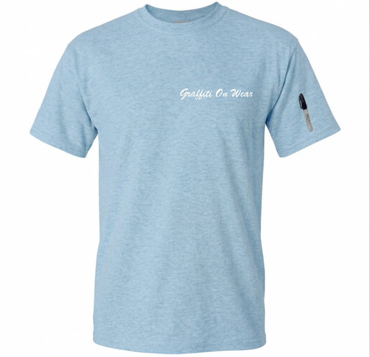 Embroidered Light Blue Script T-Shirt